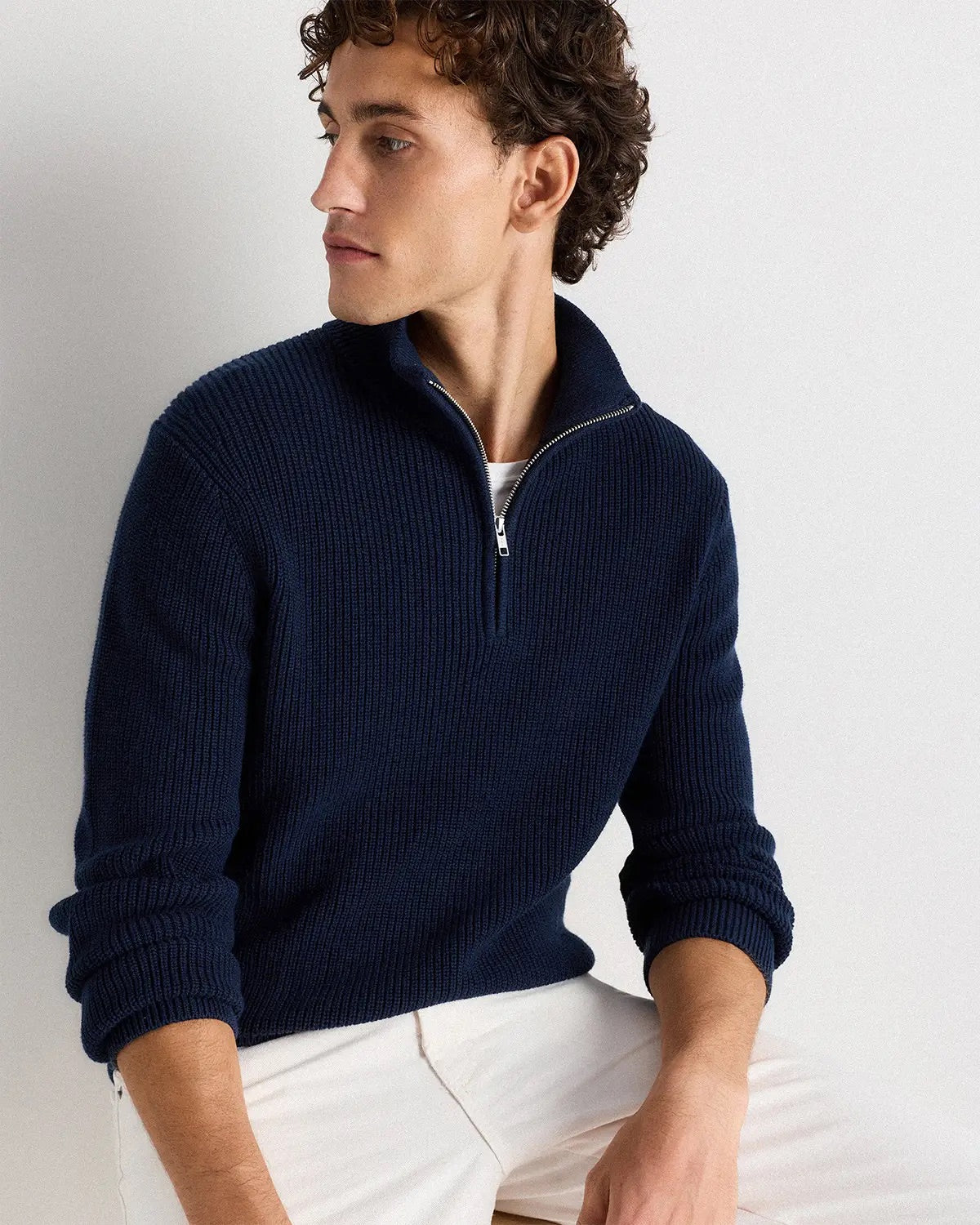 Ribbed Quarter Zip Jumper - Navy Blue