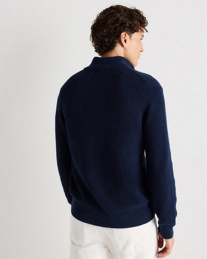 Ribbed Quarter Zip Jumper - Navy Blue