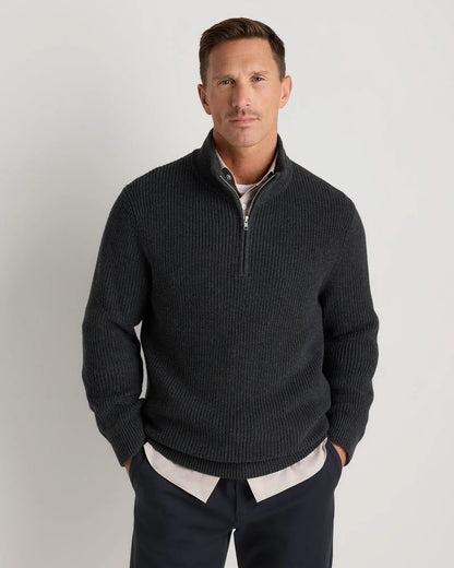 Ribbed Quarter Zip Jumper - Dark Grey