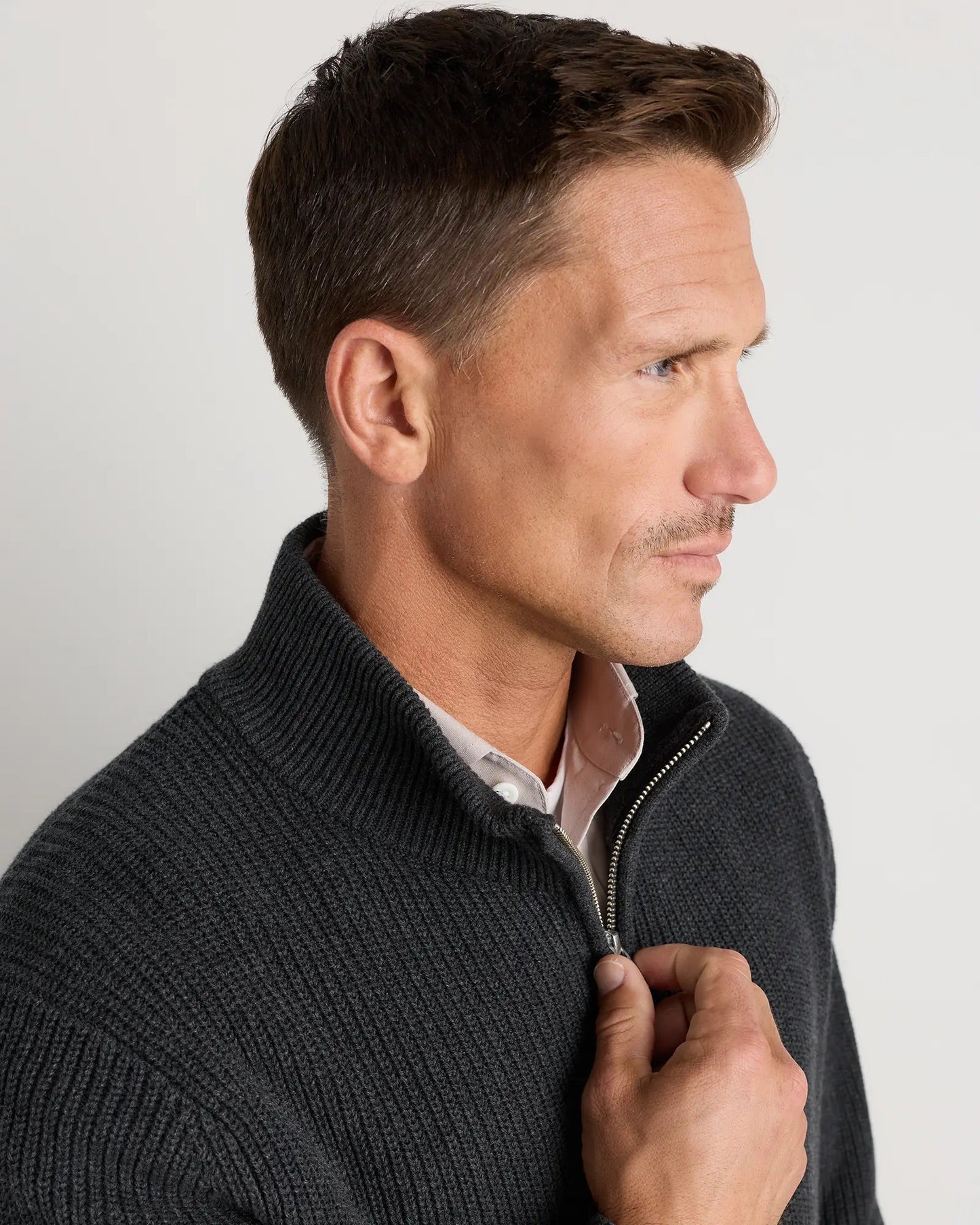 Ribbed Quarter Zip Jumper - Dark Grey