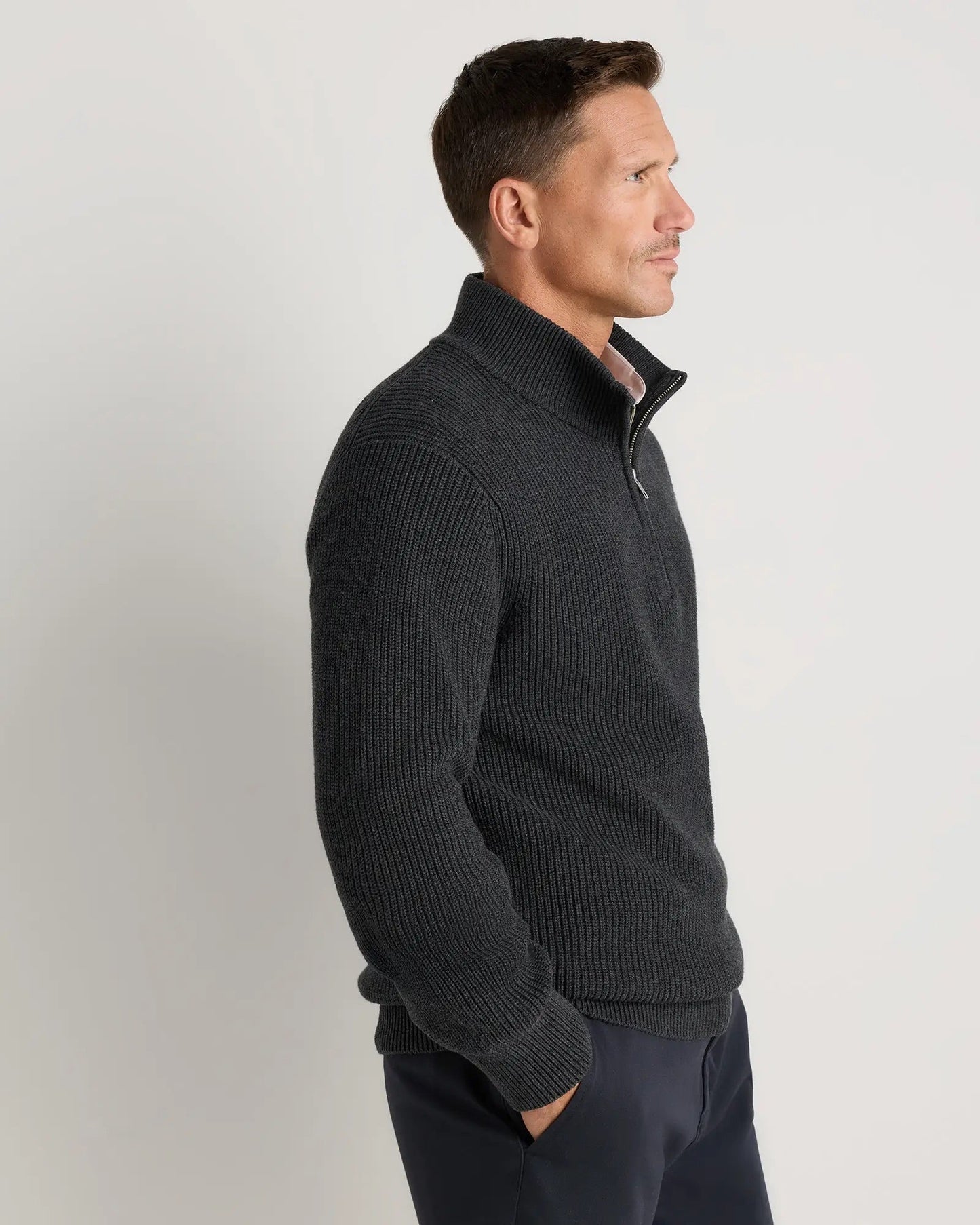 Ribbed Quarter Zip Jumper - Dark Grey