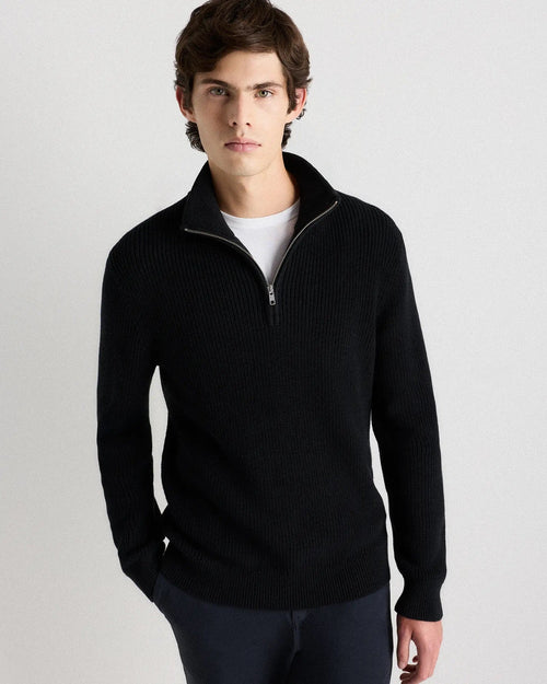 Ribbed Quarter Zip Jumper - Black