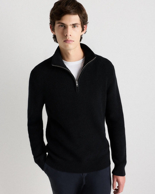 Ribbed Quarter Zip Jumper - Black