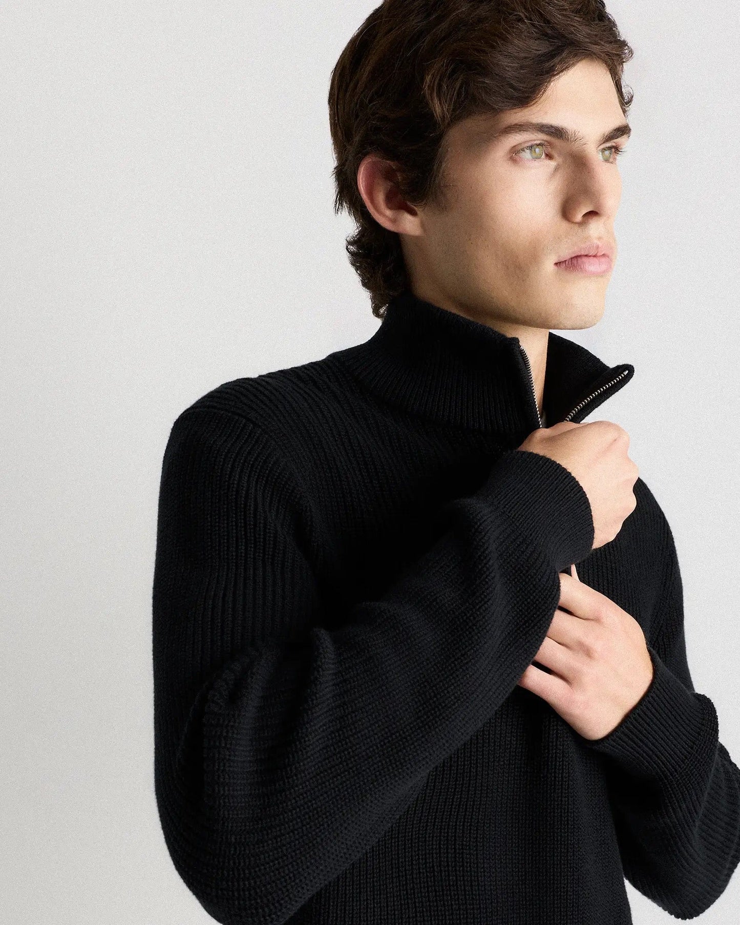 Ribbed Quarter Zip Jumper - Black