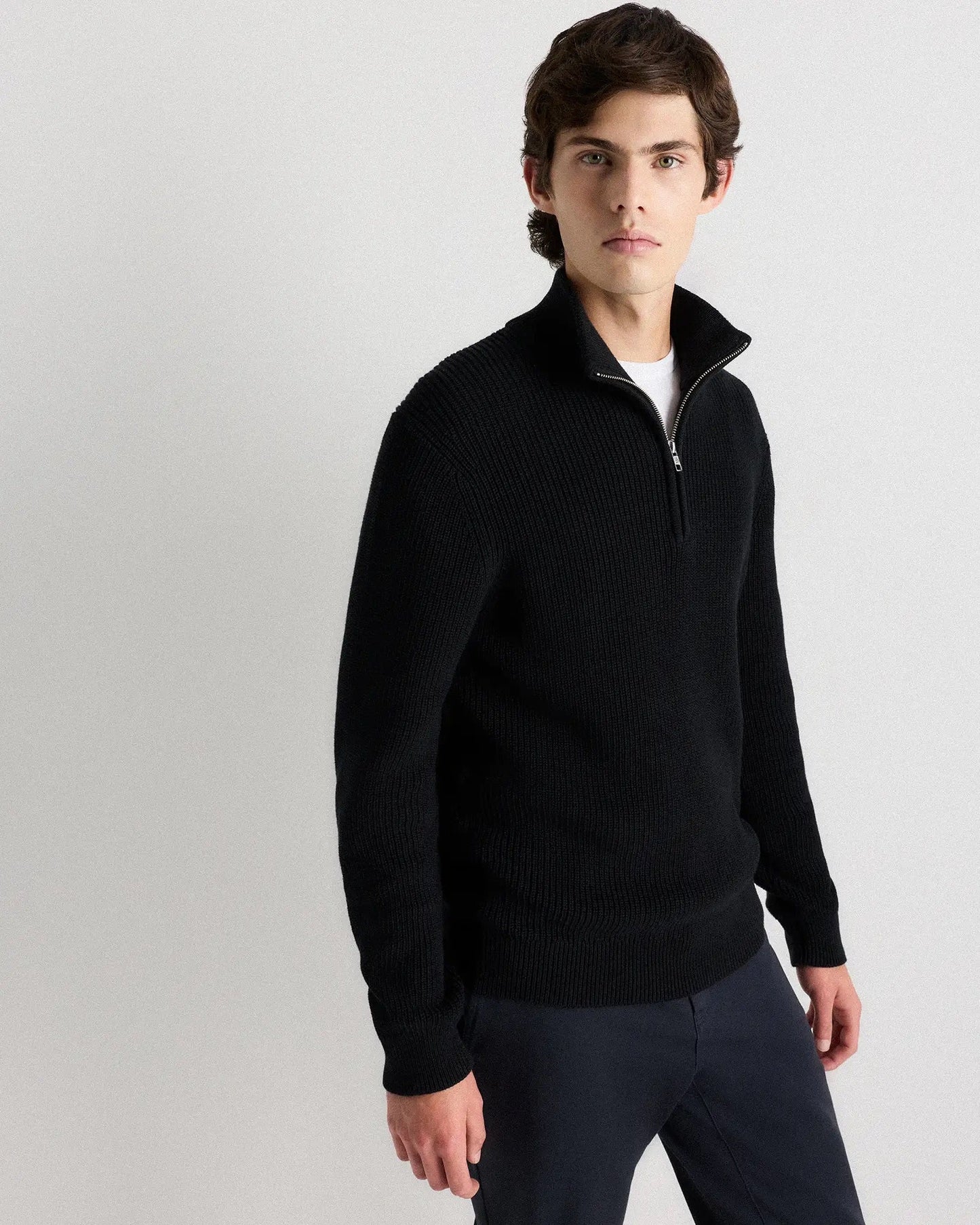 Ribbed Quarter Zip Jumper - Black