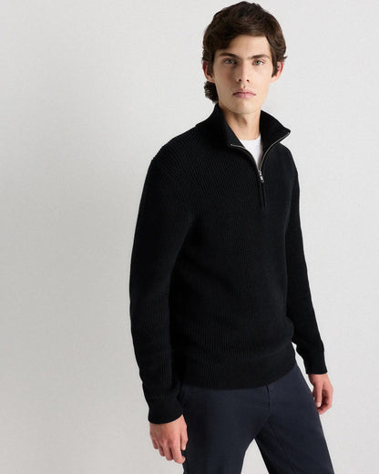 Ribbed Quarter Zip Jumper - Black