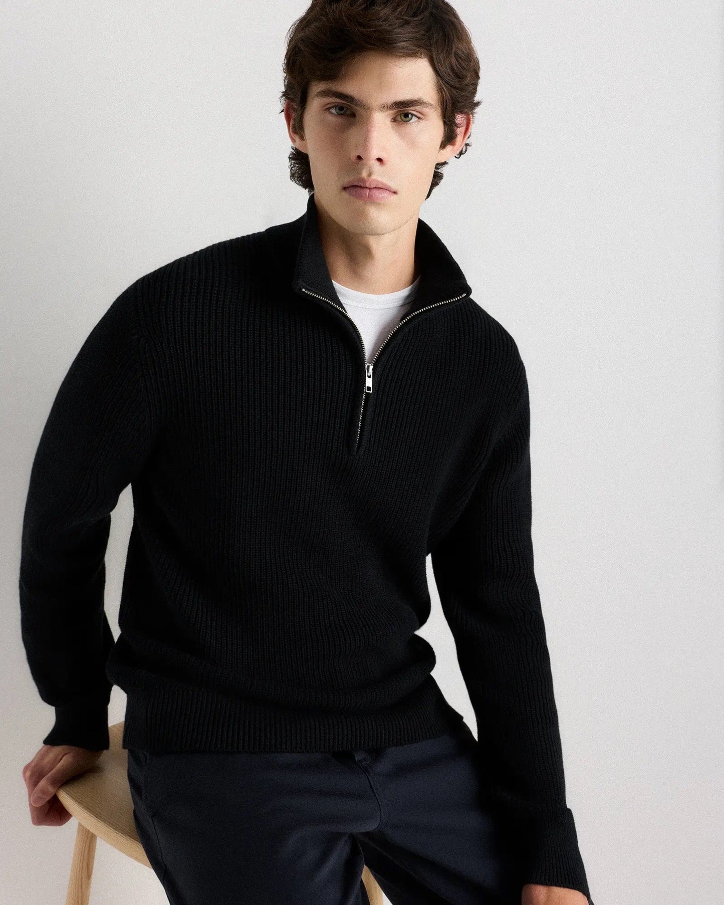 Ribbed Quarter Zip Jumper - Black