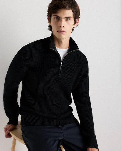 Ribbed Quarter Zip Jumper - Black