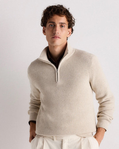 Ribbed Quarter Zip Jumper - Off White