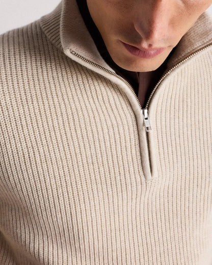 Ribbed Quarter Zip Jumper - Off White