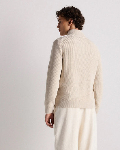 Ribbed Quarter Zip Jumper - Off White