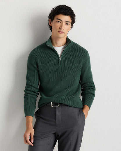 Ribbed Quarter Zip Jumper - Green