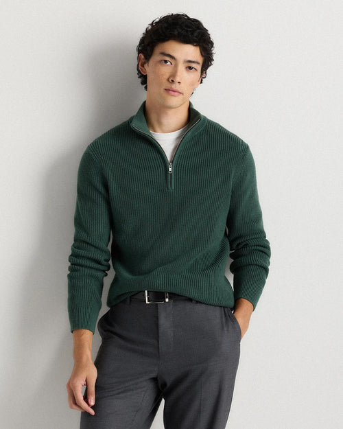 Ribbed Quarter Zip Jumper - Green