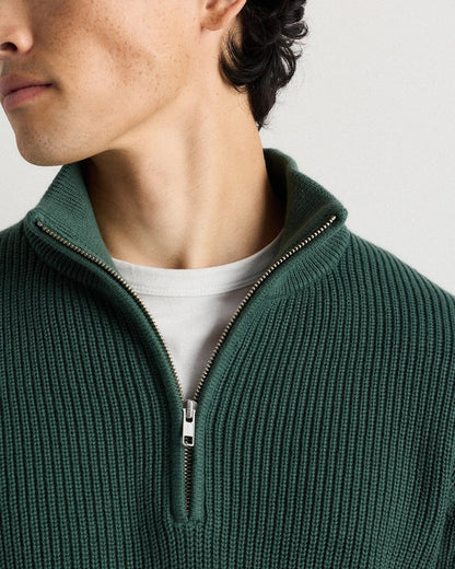 Ribbed Quarter Zip Jumper - Green