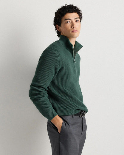 Ribbed Quarter Zip Jumper - Green