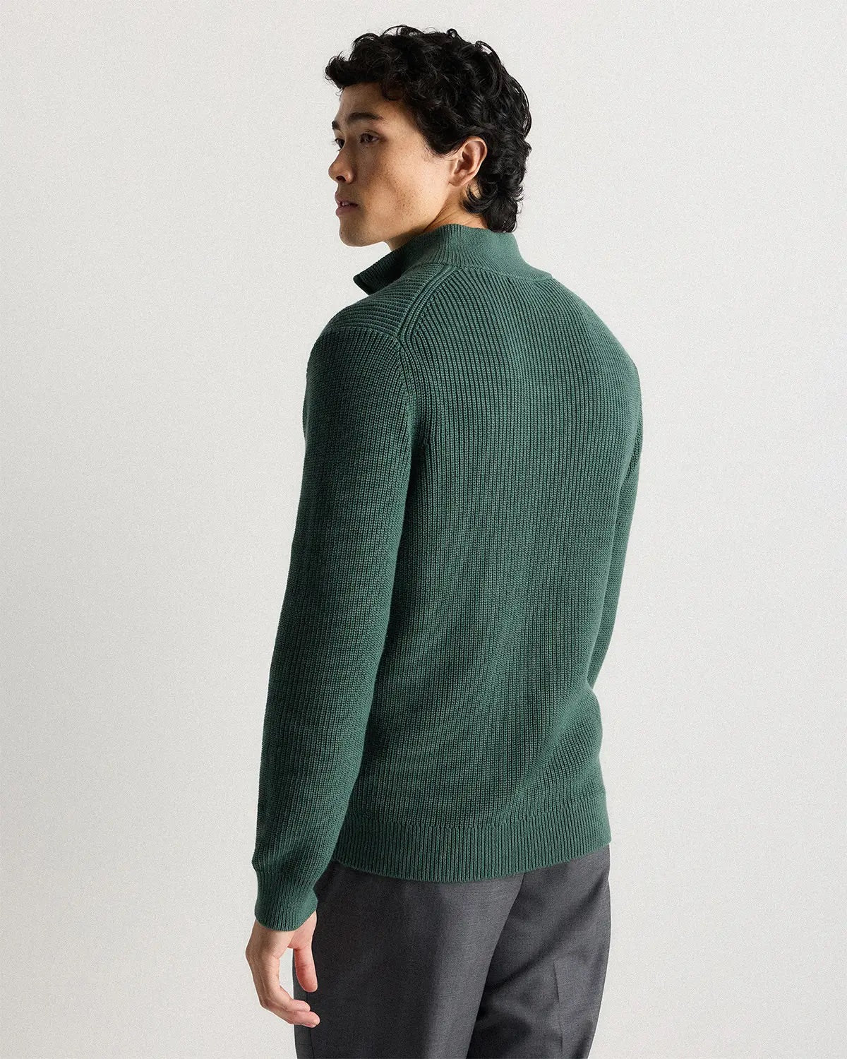 Ribbed Quarter Zip Jumper - Green
