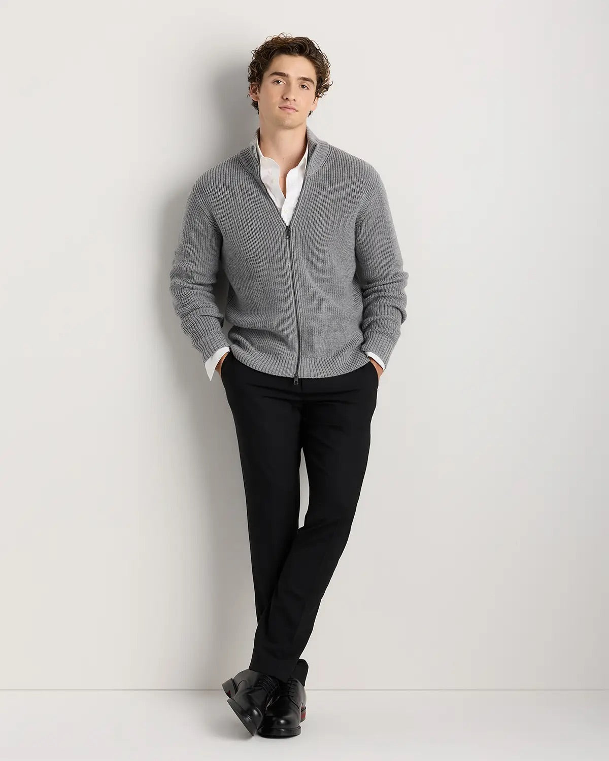Men's 100% Cotton Jumper with Front Zipper - Grey