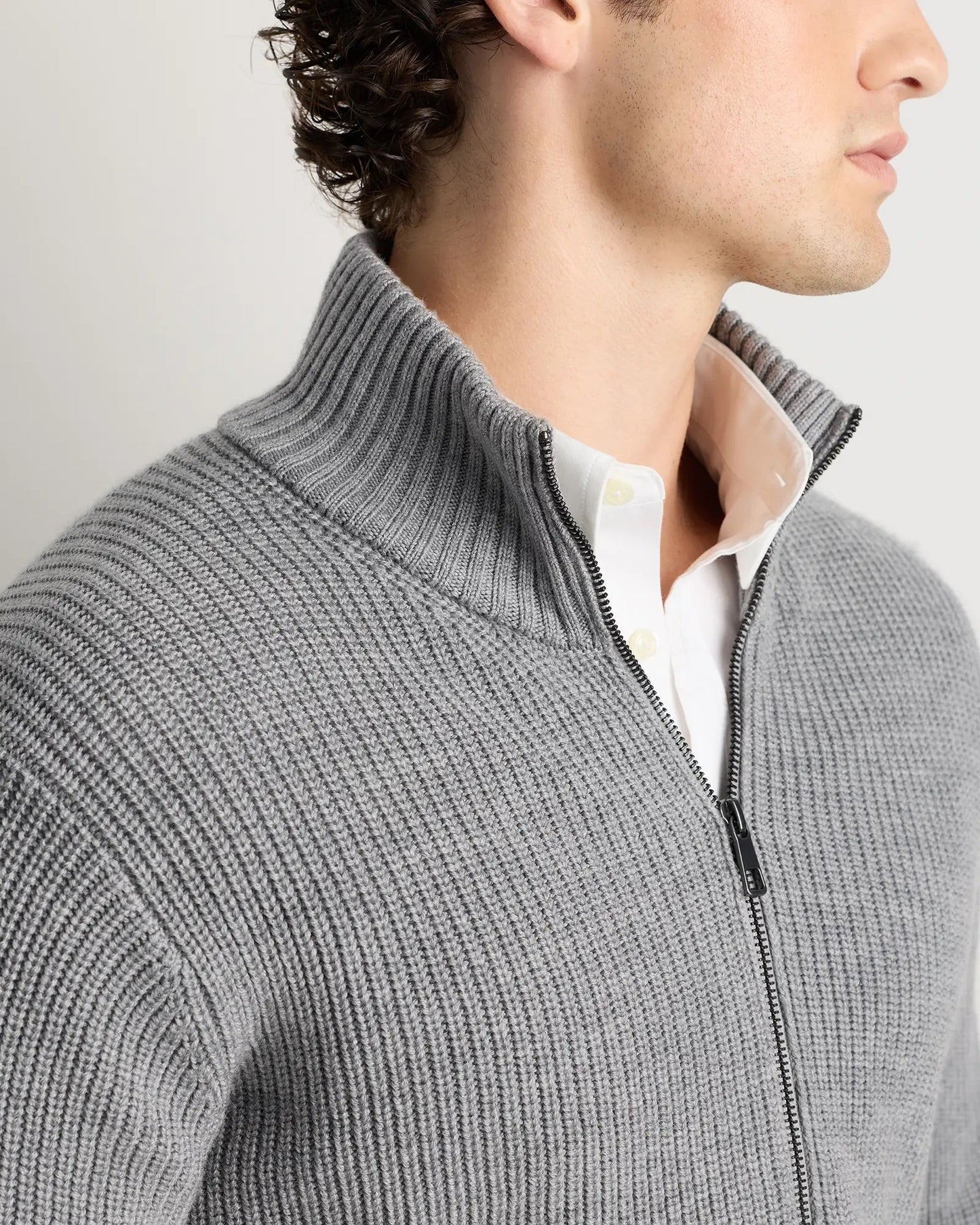 Men's 100% Cotton Jumper with Front Zipper - Grey
