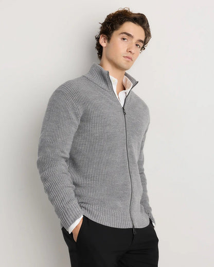 Men's 100% Cotton Jumper with Front Zipper - Grey