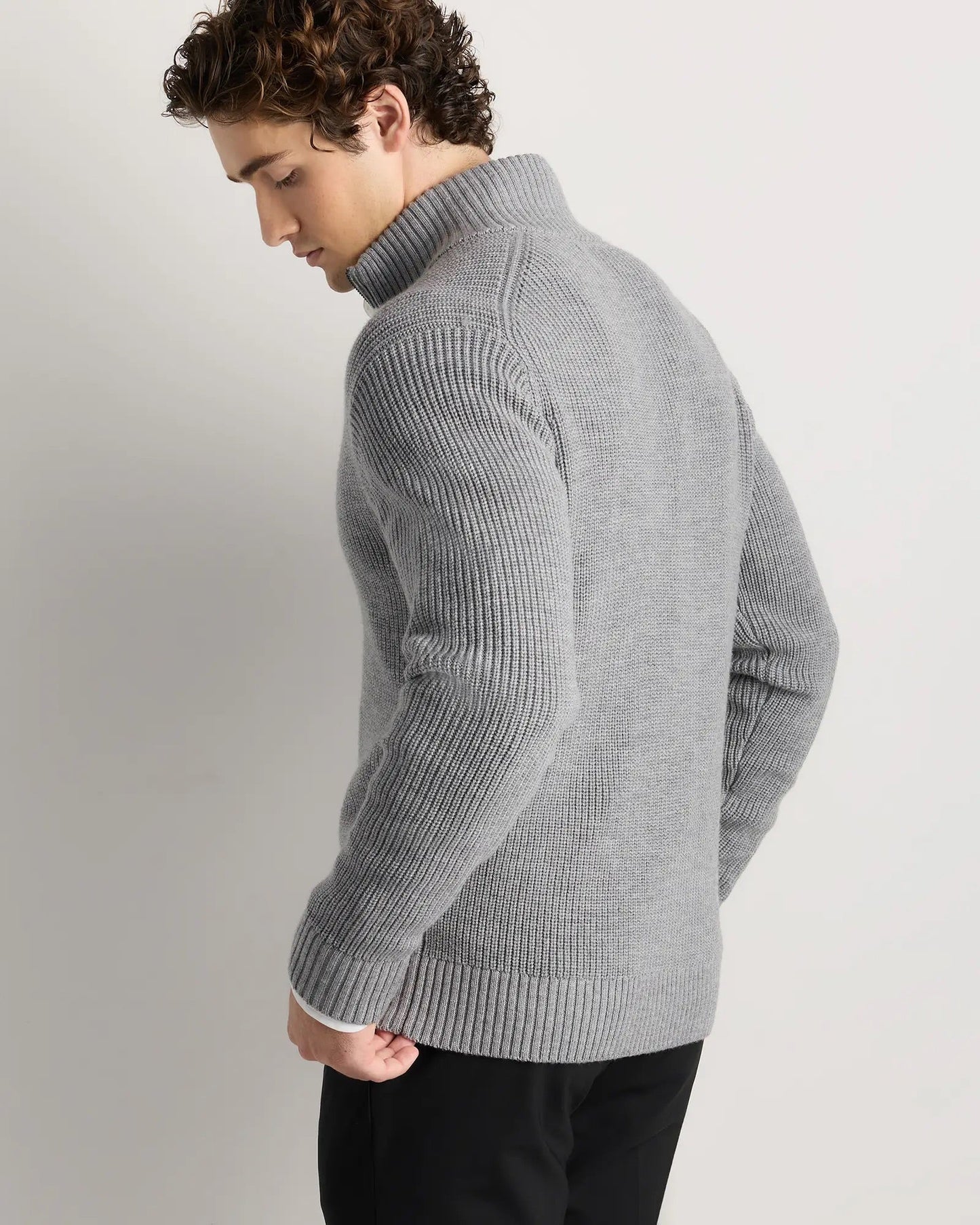 Men's 100% Cotton Jumper with Front Zipper - Grey