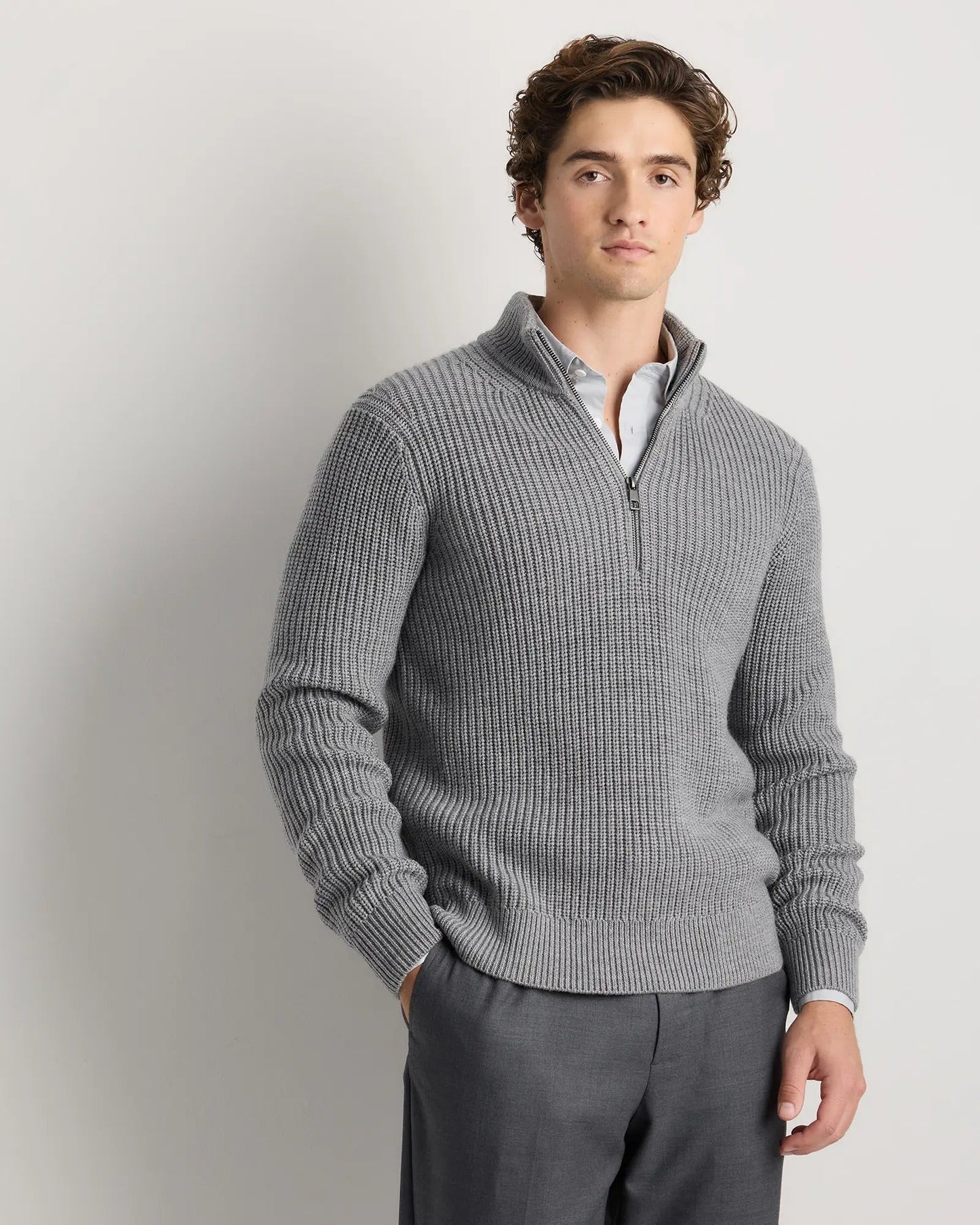 Ribbed Quarter Zip Jumper - Grey