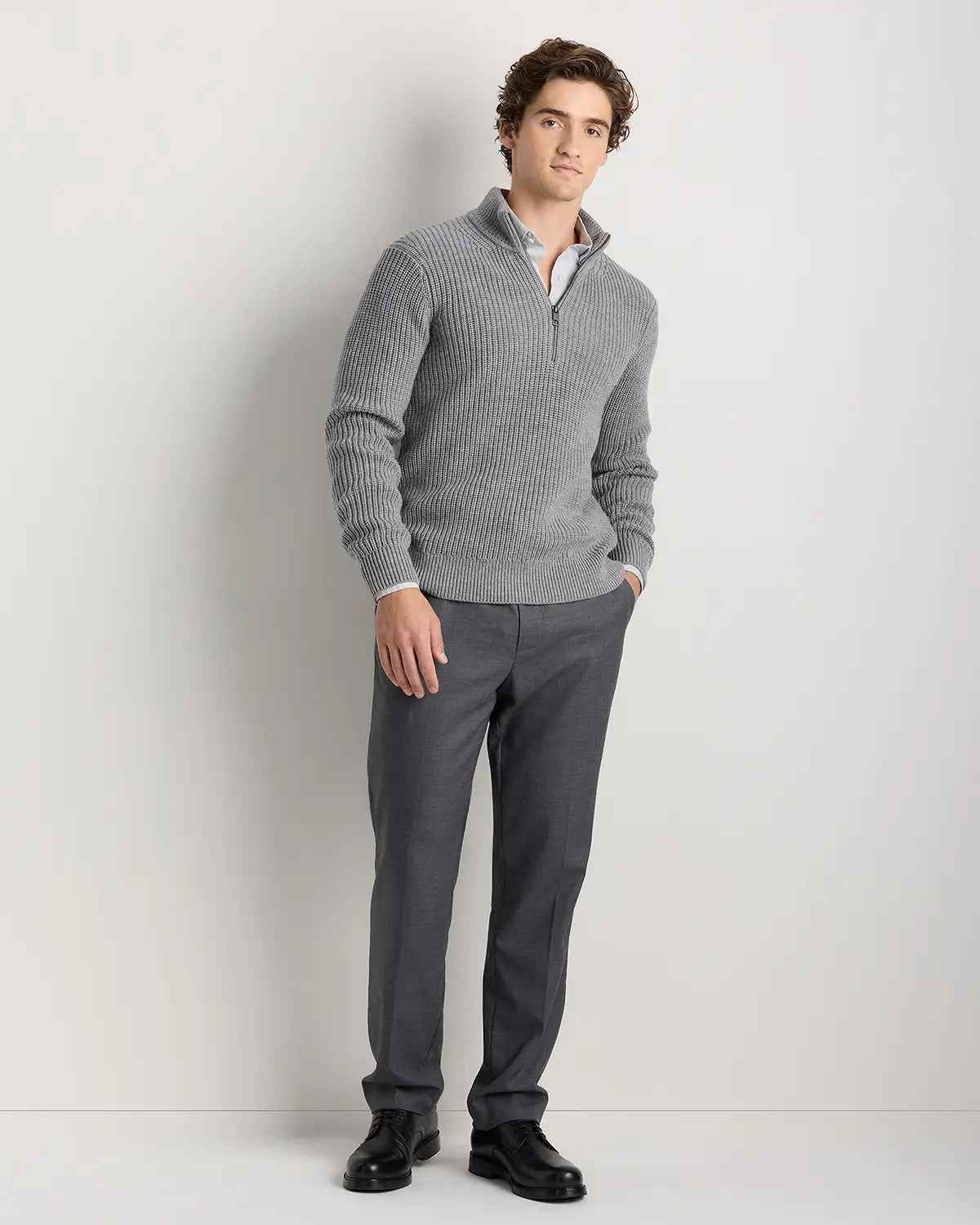 Ribbed Quarter Zip Jumper - Grey