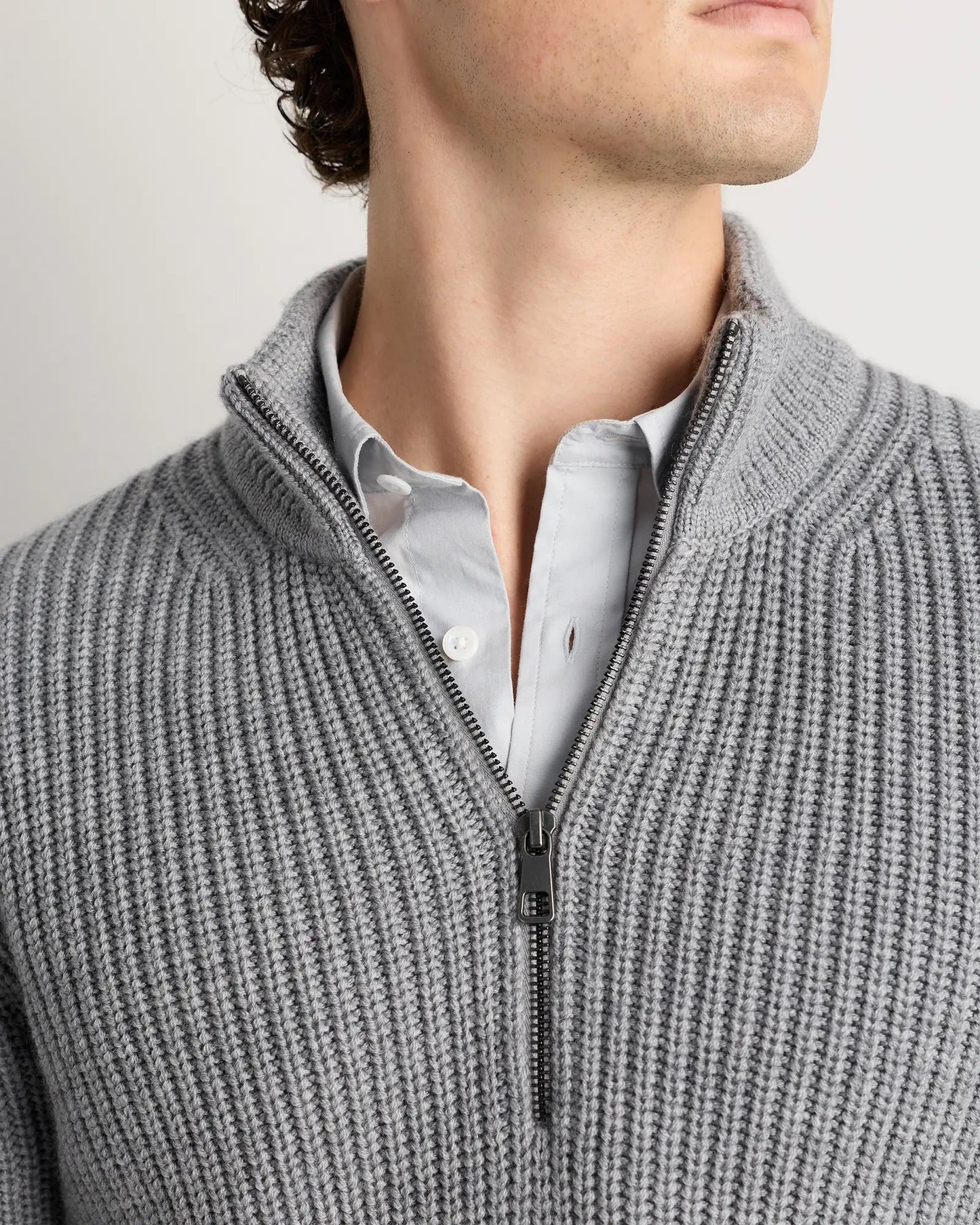 Ribbed Quarter Zip Jumper - Grey