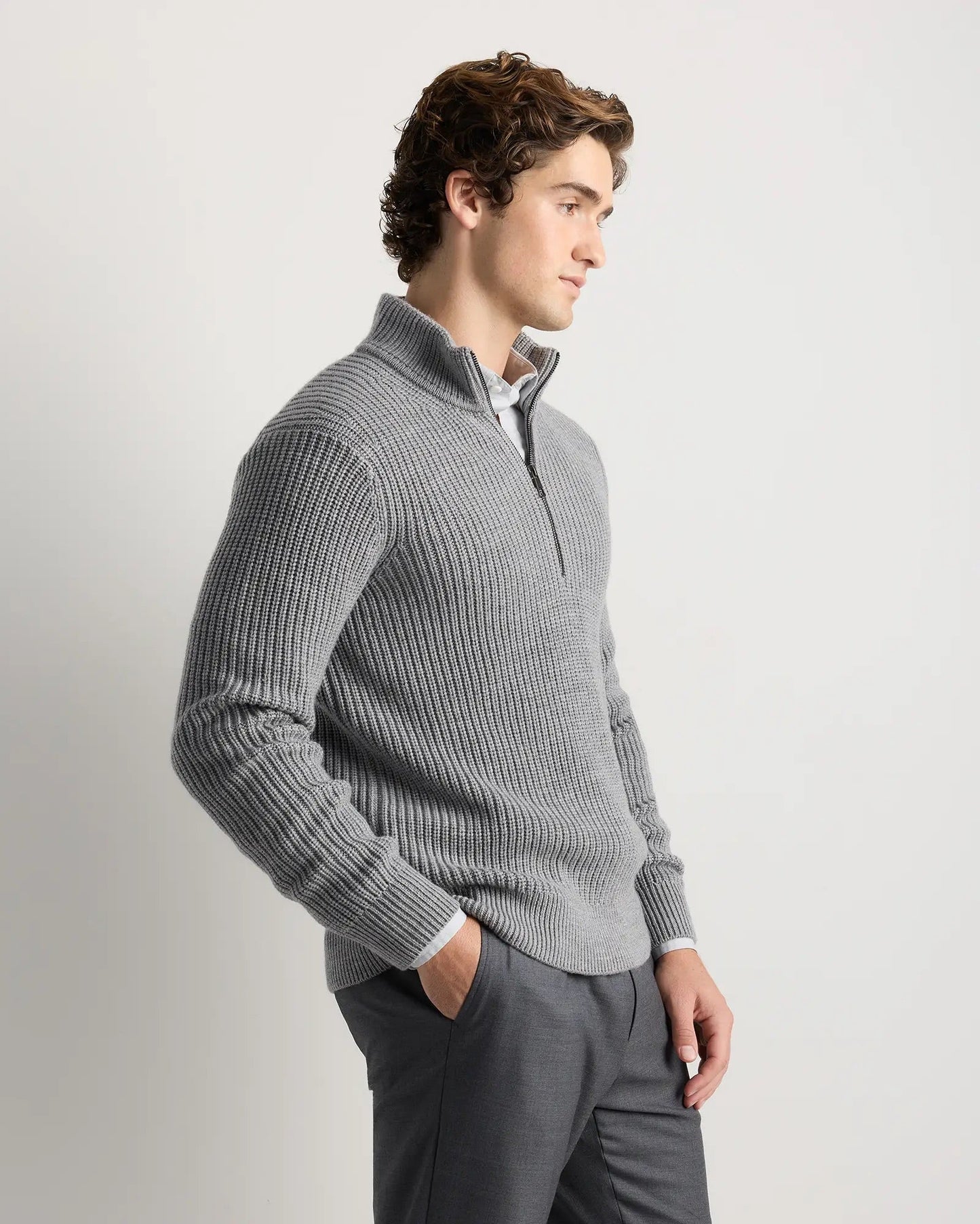 Ribbed Quarter Zip Jumper - Grey