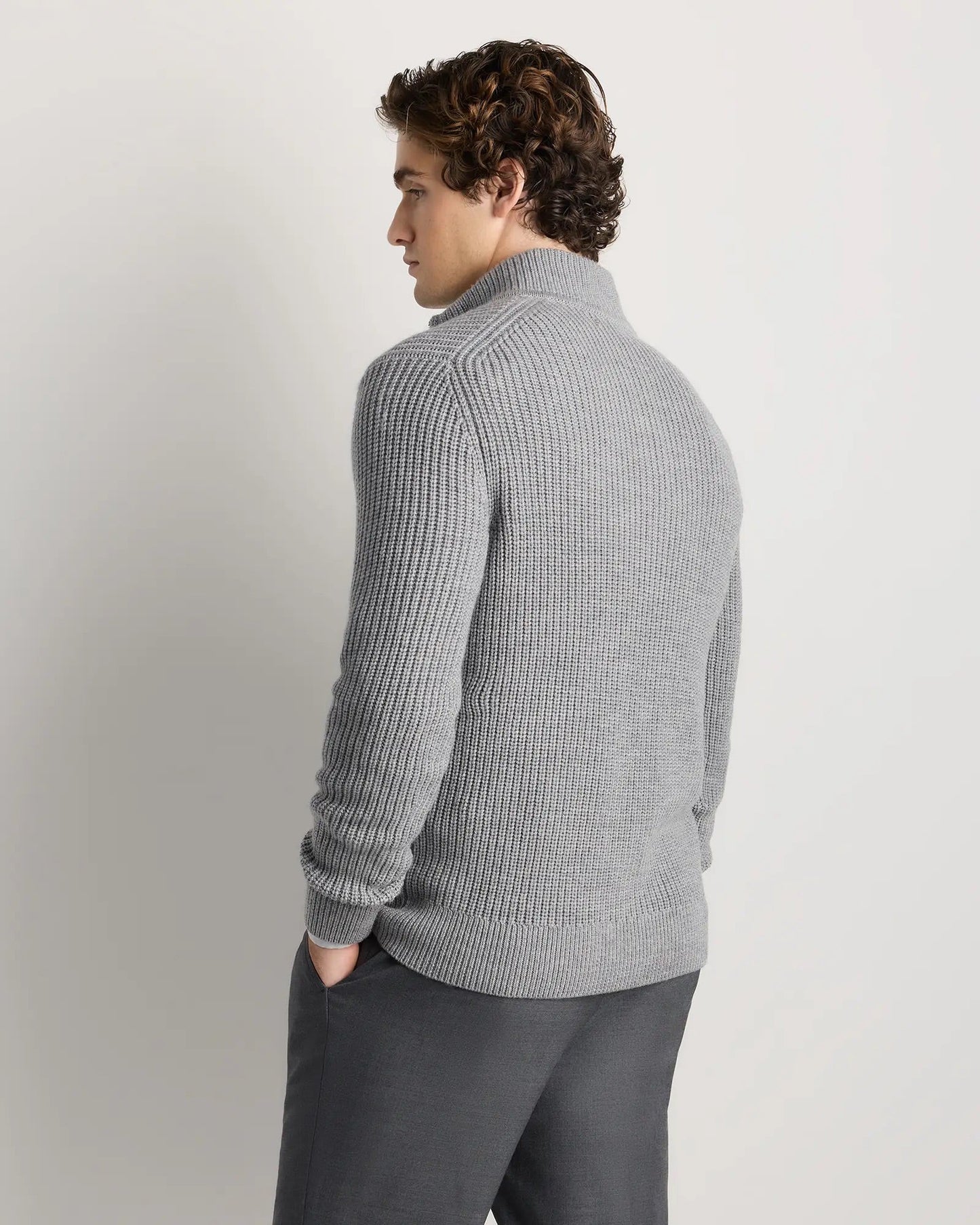 Ribbed Quarter Zip Jumper - Grey