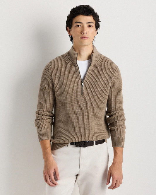 Ribbed Quarter Zip Jumper - Beige