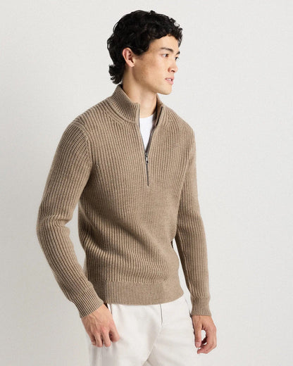 Ribbed Quarter Zip Jumper - Beige