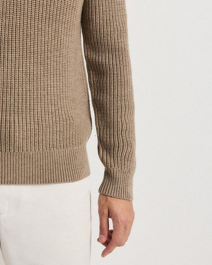 Ribbed Quarter Zip Jumper - Beige