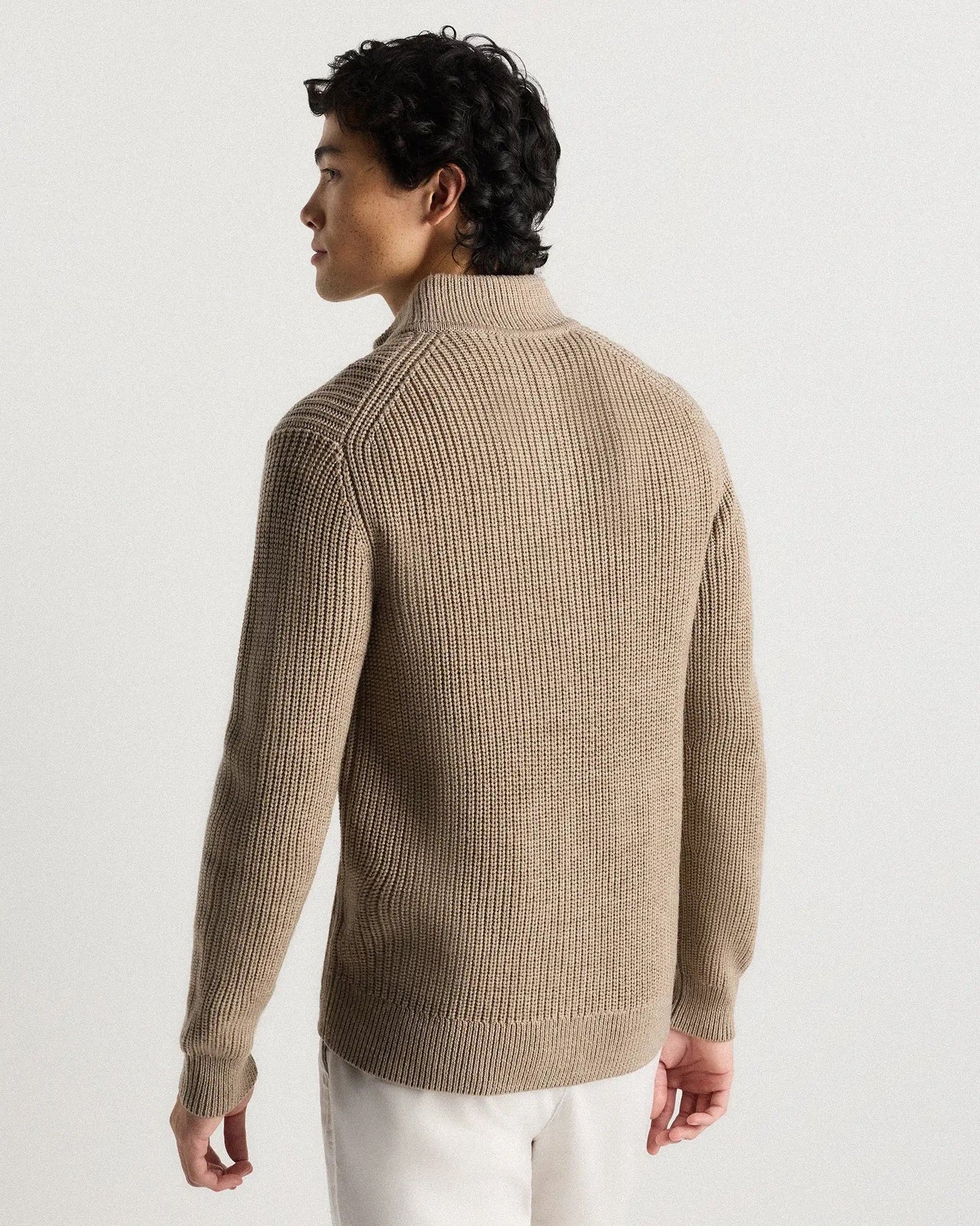 Ribbed Quarter Zip Jumper - Beige