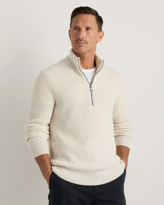 Ribbed Quarter Zip Jumper - White