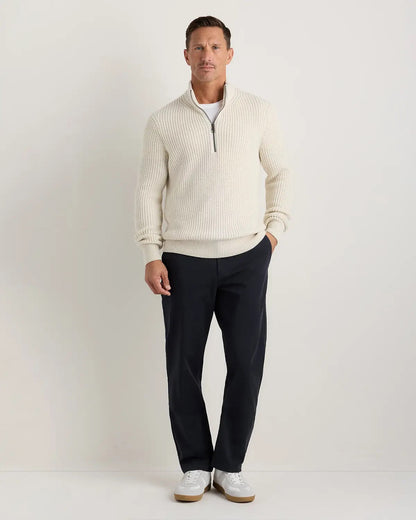 Ribbed Quarter Zip Jumper - White