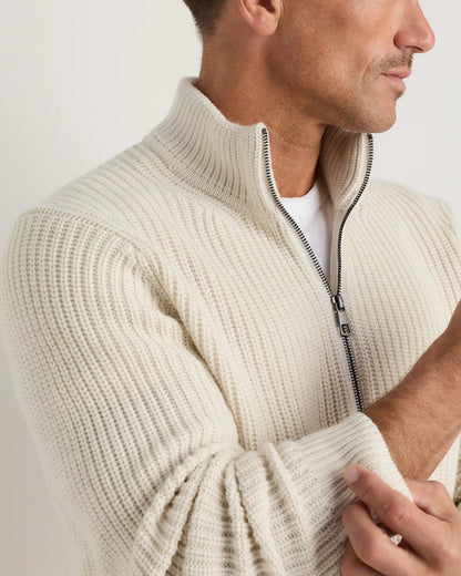 Ribbed Quarter Zip Jumper - White