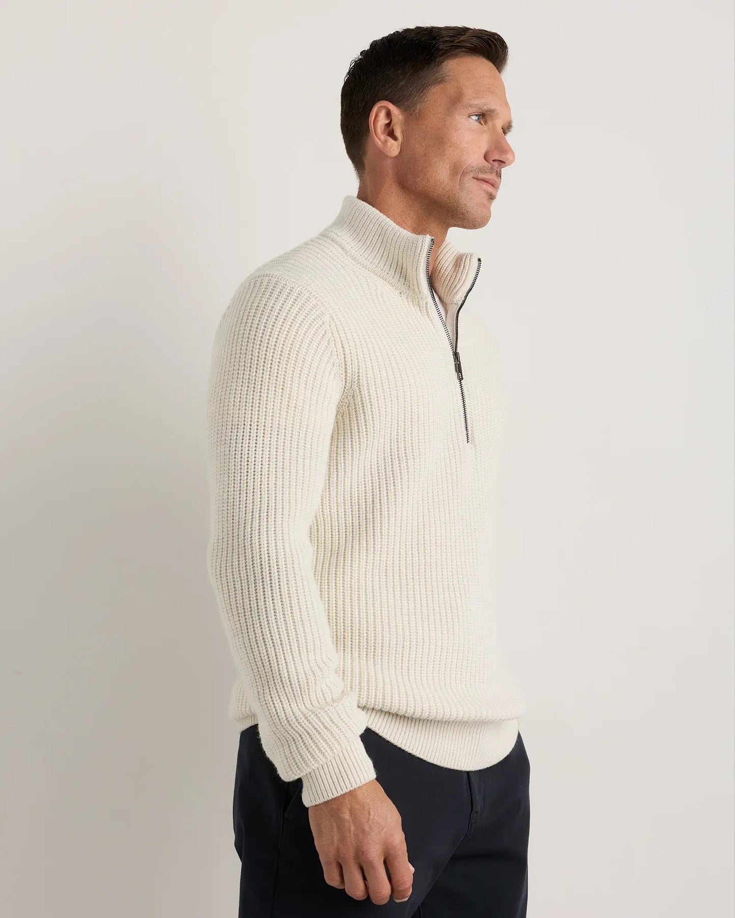 Ribbed Quarter Zip Jumper - White