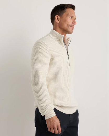 Ribbed Quarter Zip Jumper - White
