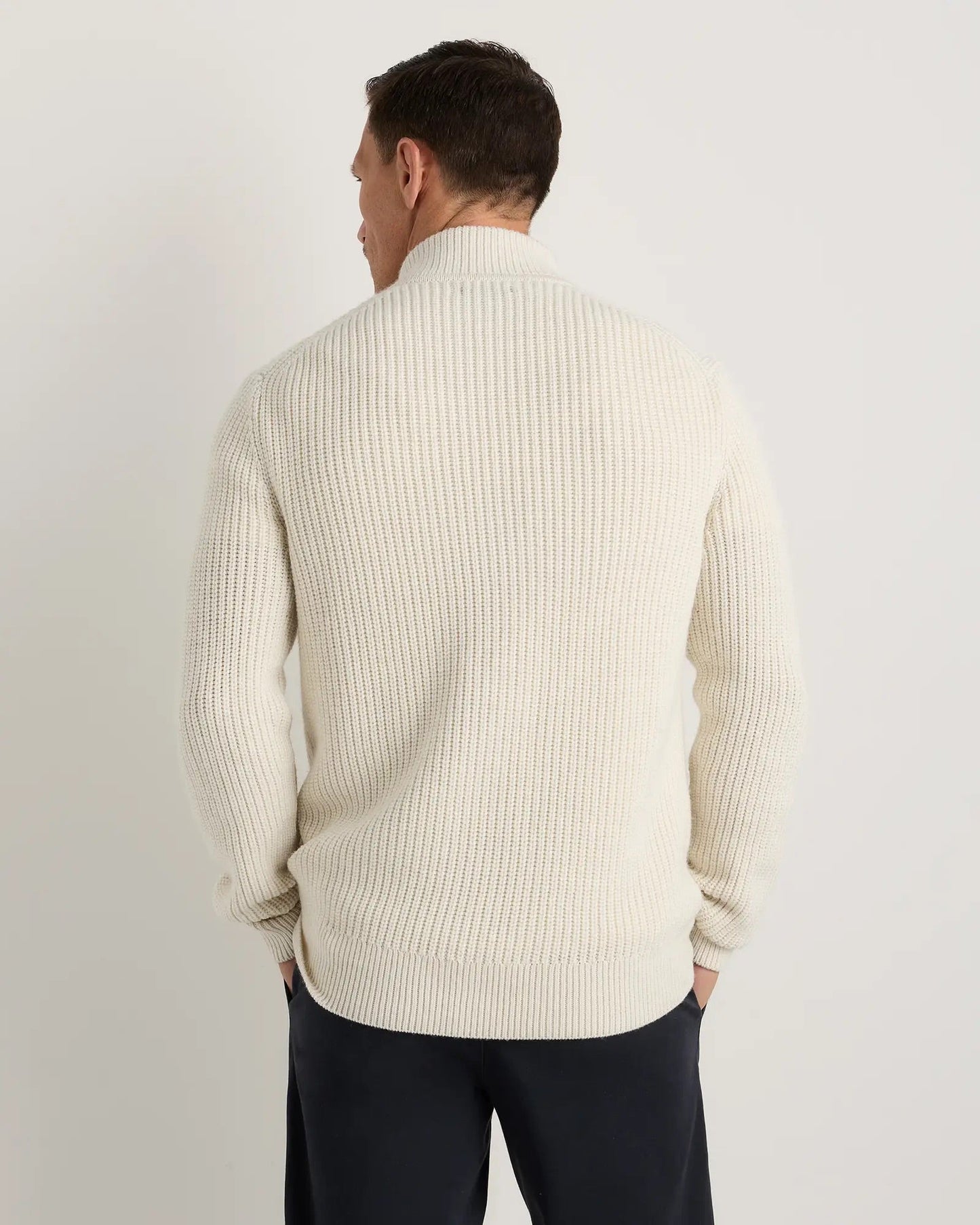 Ribbed Quarter Zip Jumper - White