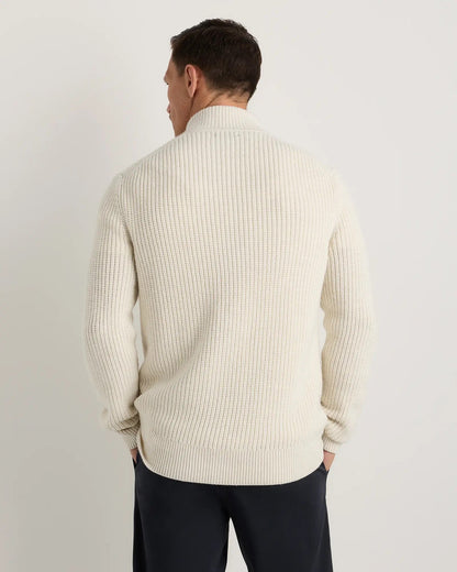Ribbed Quarter Zip Jumper - White
