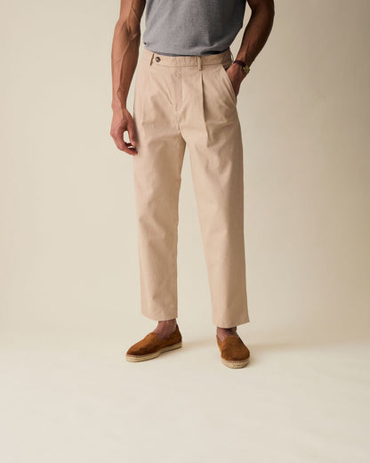Straight Fit Linen Trousers - Cream