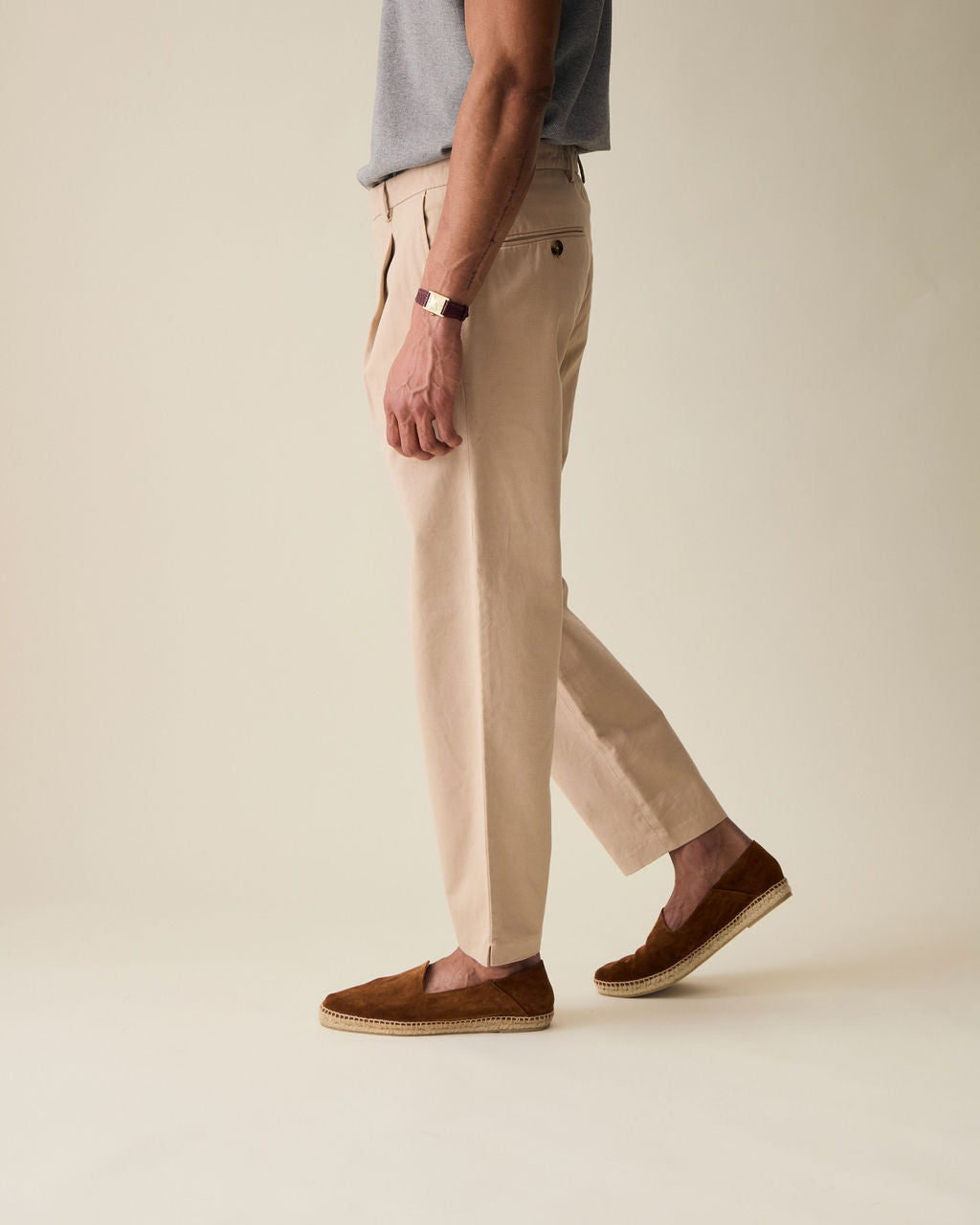 Straight Fit Linen Trousers - Cream