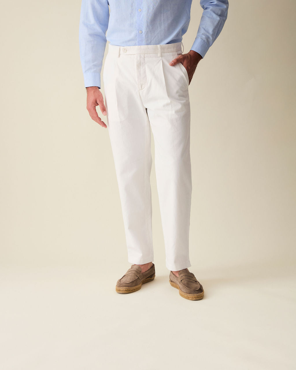 Straight Fit Linen Trousers - White