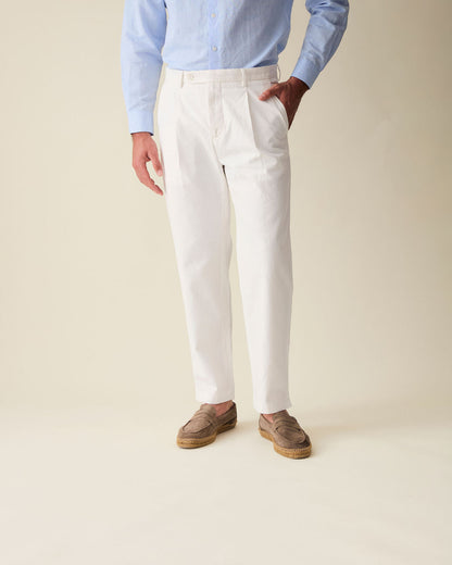Straight Fit Linen Trousers - White