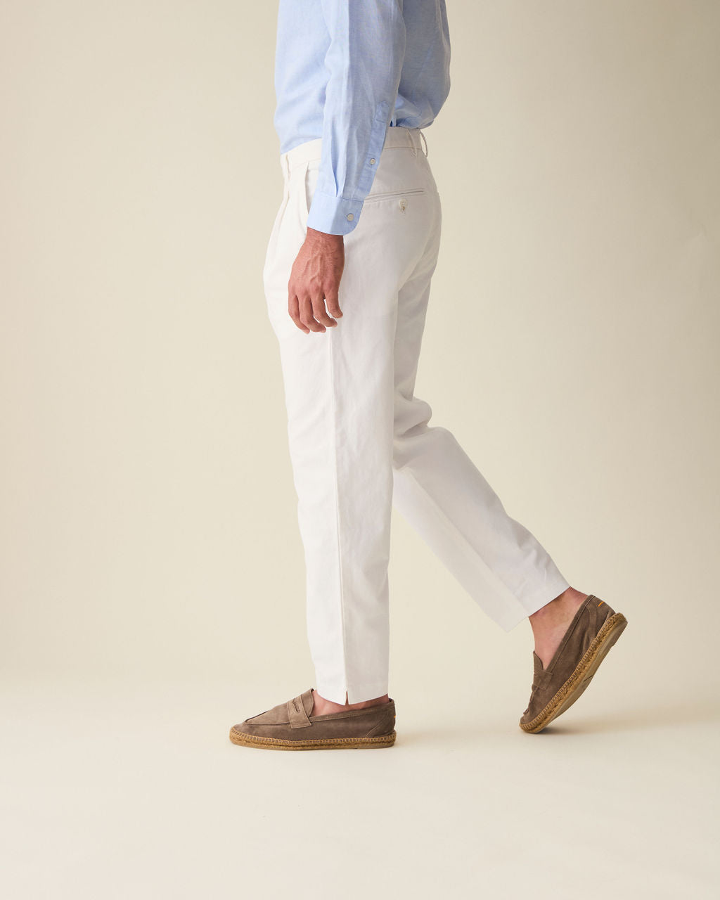 Straight Fit Linen Trousers - White