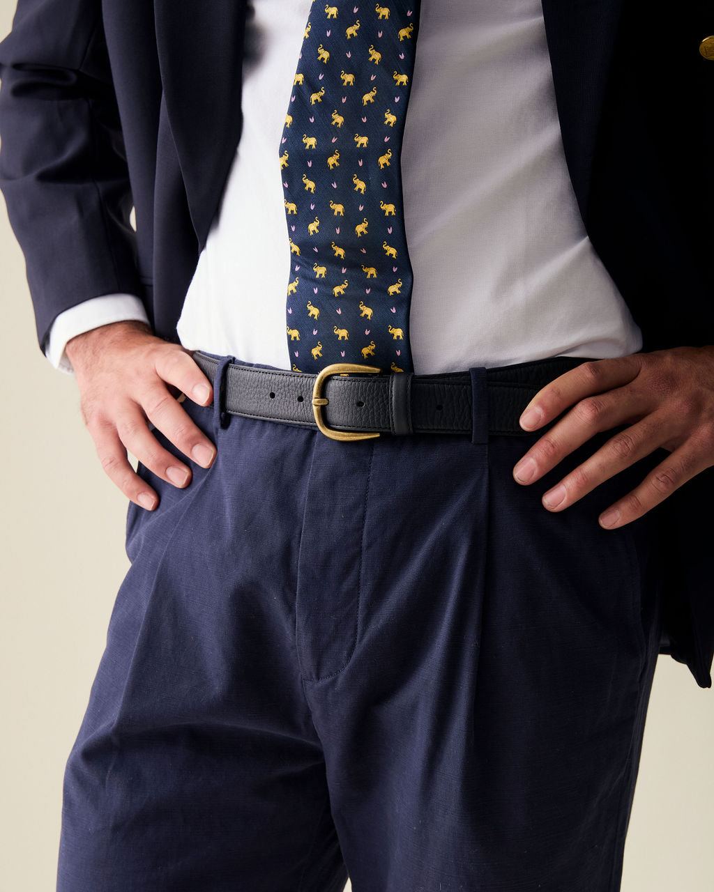 Straight Fit Linen Trousers - Navy Blue