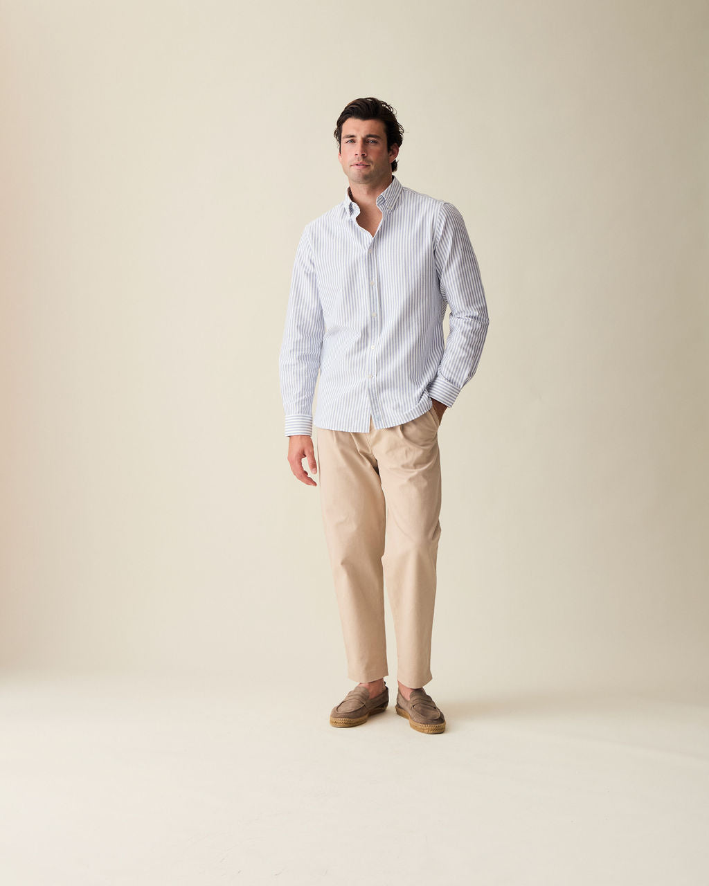 Straight Fit Linen Trousers - Cream