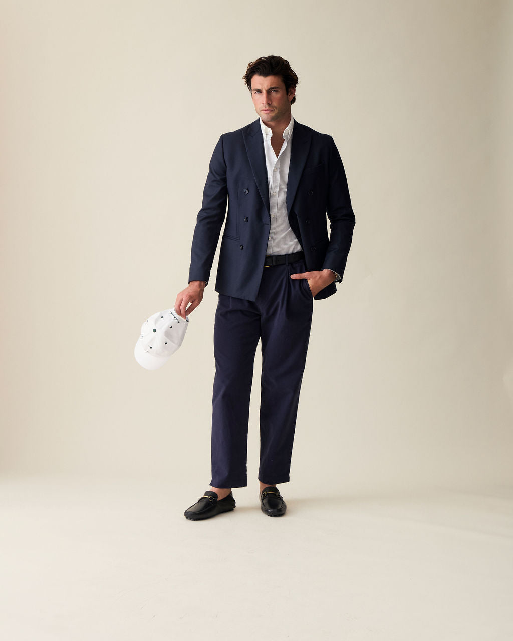 Straight Fit Linen Trousers - Navy Blue