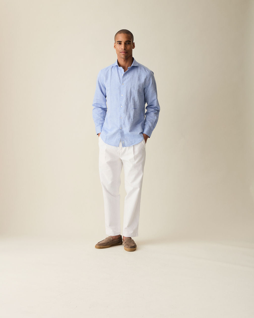 Straight Fit Linen Trousers - White