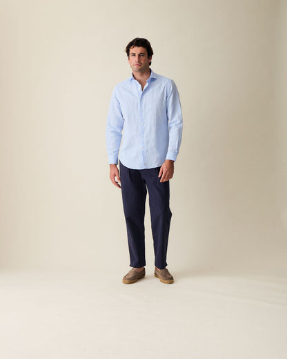 Straight Fit Linen Trousers - Navy Blue